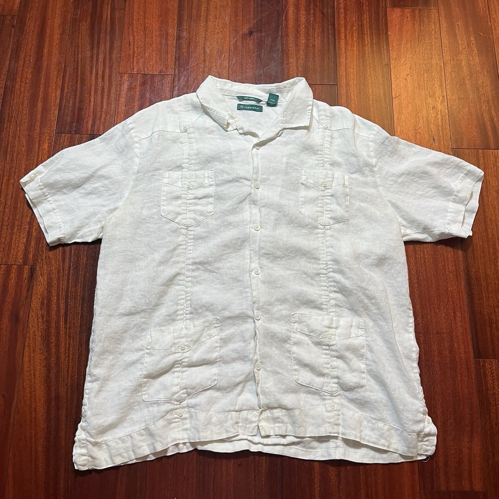 Cubavera Shirt Mens 2XL XXL Guayabera White Ivory Cuban 4 Pocket Short Sleeve